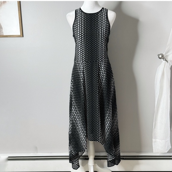 Michael Kors Georgette Dress Handkerchief Hem Black White Ombre Dot Print Size 2 - Picture 8 of 16